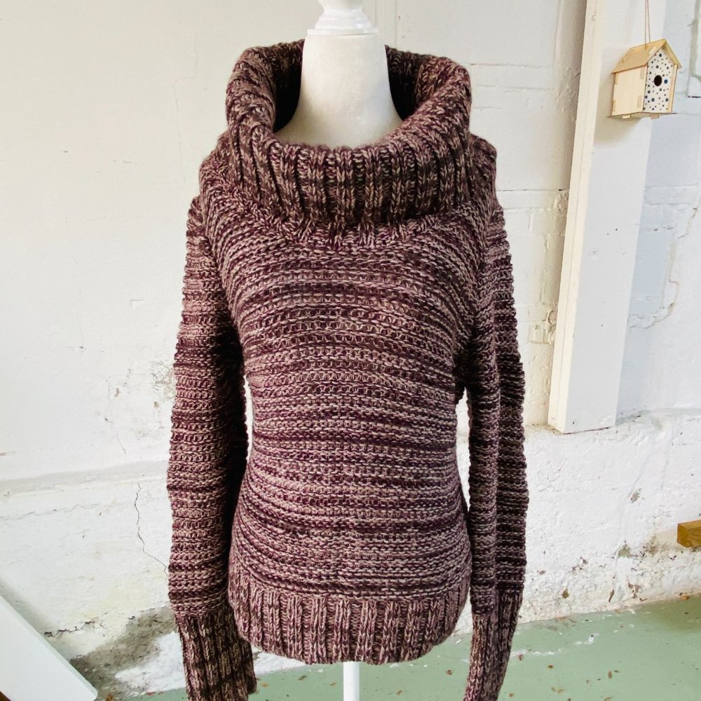 Ann Taylor Loft Purple Mauve Chunky Knit Cowl Neck Sweater (size M)